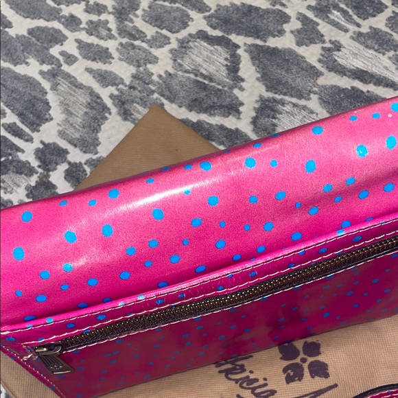 Patricia Nash Pink & Blue Polkadot Leather Purse Pinnacle Pushlock Crossbody Bag - Picture 15 of 17